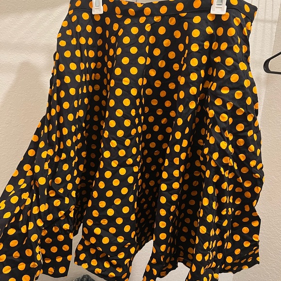 Unique Vintage Dresses & Skirts - Polka Dot Flare Skirt - Black and Orange